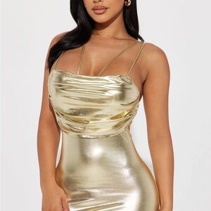 Fashion Nova Metallic Gold Midi Dress